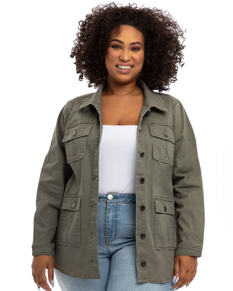Plus size green denim cheap jacket